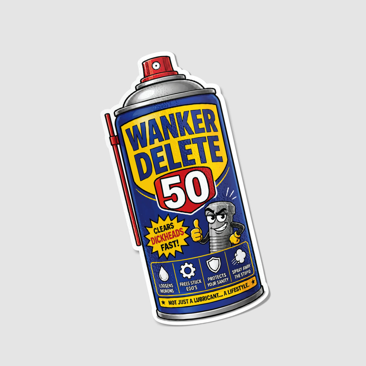 Wanker Delete Funny Spray Can Sticker